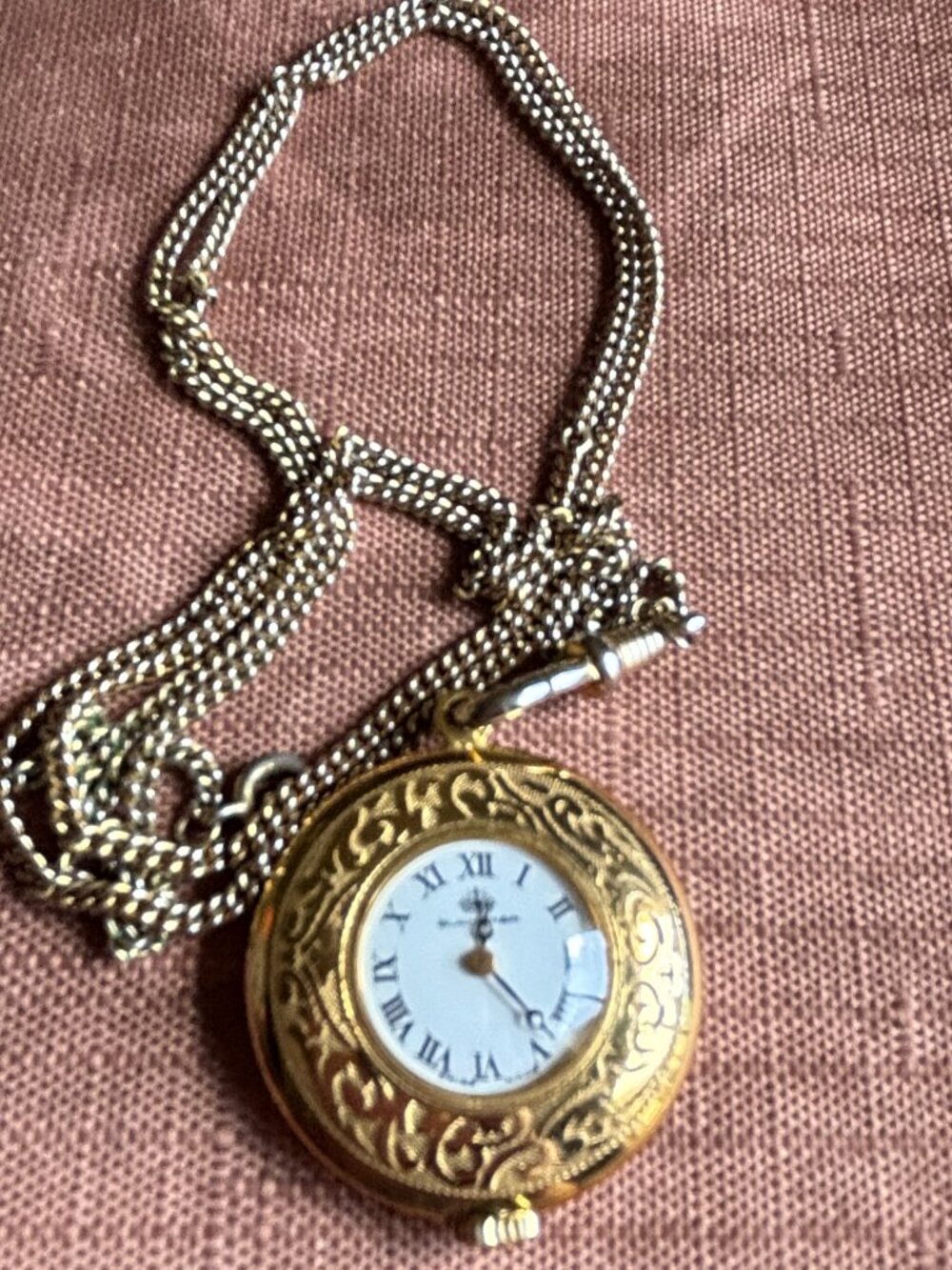 Vintage BUCHERER Swiss Open Face Pocket Watch Pendant Necklace Gold Tone